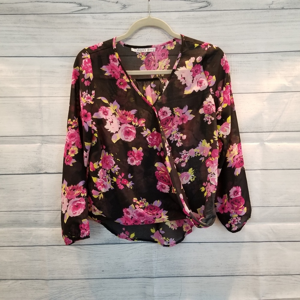 3/$20  Sheer Floral Mock Crossover Top